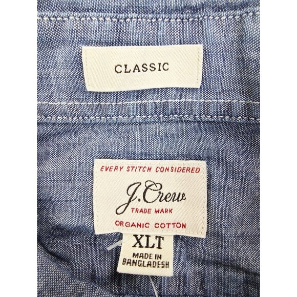 J. Crew Classic Size XLT Mens Blue Denim Organic Cotton Button Down Shirt NWT - Picture 4 of 10